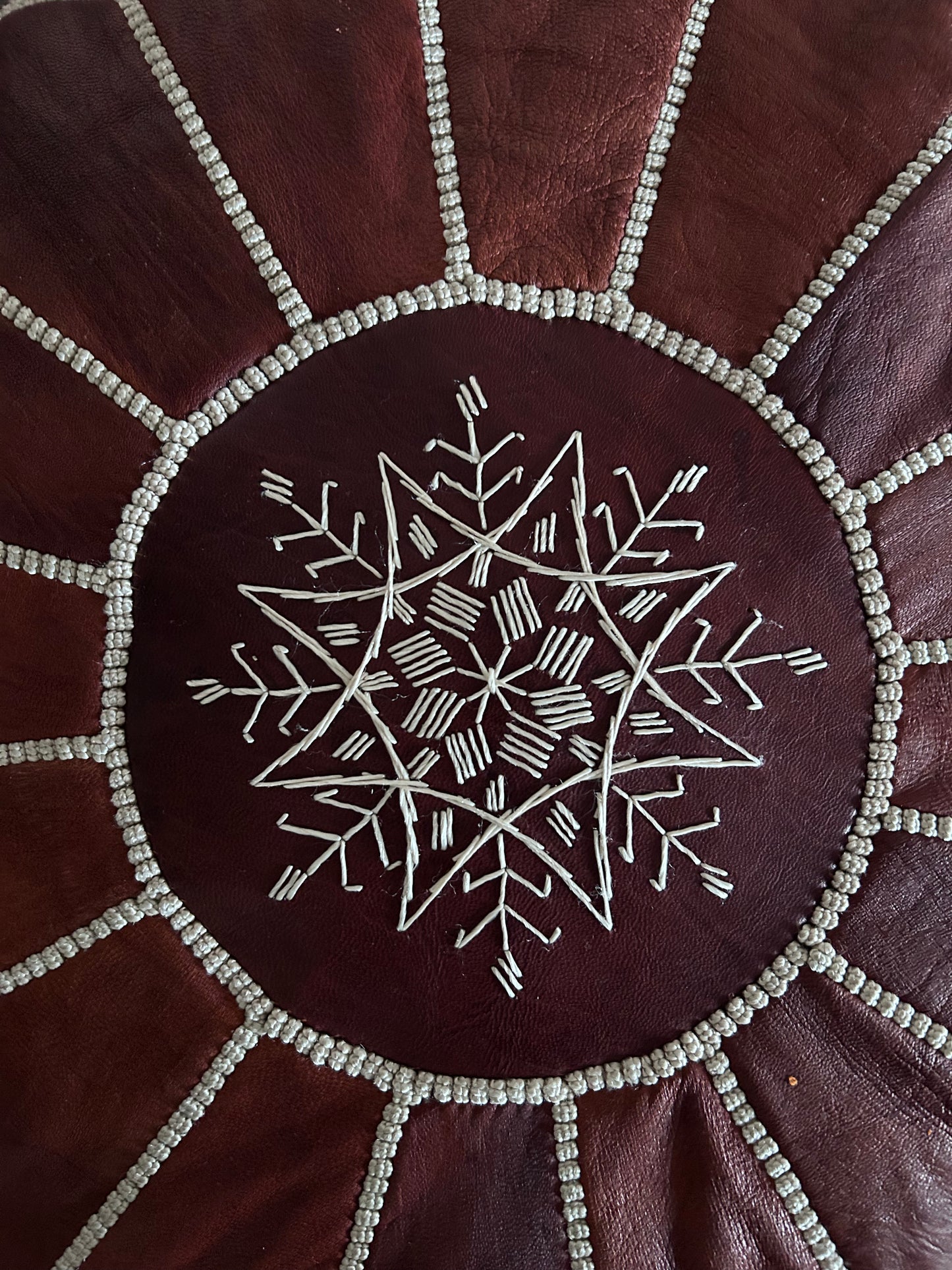 Moroccan Leather Pouf in Brown