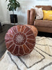 Moroccan Leather Pouf in Brown