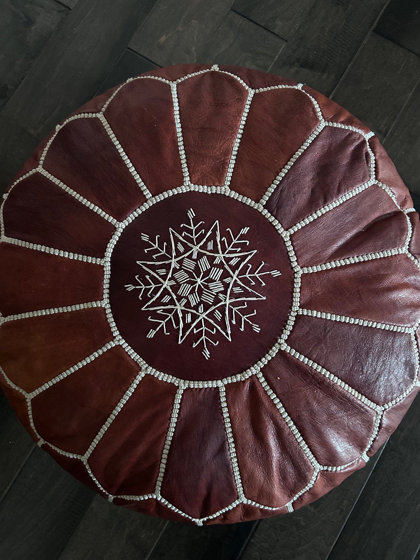 Moroccan Leather Pouf in Brown
